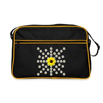 Sonnenblume Margeriten Blüte blumig floral Blume - Retro Tasche - Schwarz/Gold - Vorne