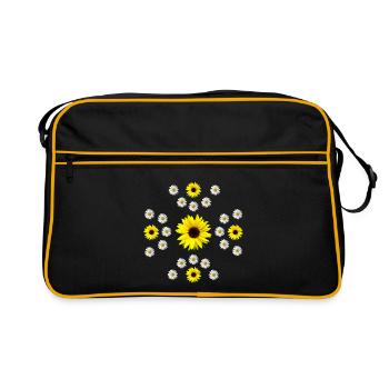 gelbe Sonnenblumen und Margeriten Blüte blumig - Retro Tasche - Schwarz/Gold - Vorne
