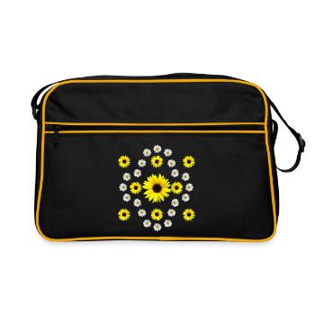 Sonnenblumen und blühende Margeriten Blüte blumig - Retro Tasche - Schwarz/Gold - Vorne