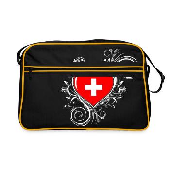 Schweiz - Herz - Retro Tasche - Schwarz/Gold - Vorne