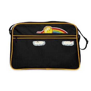 Rainbow Sun Heart Clouds Happiness Grunge Graffiti - Retro Bag - black/gold - Front
