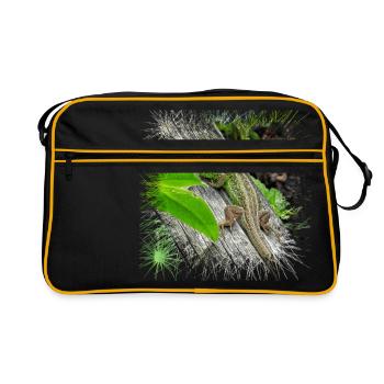 Die Zauneidechse ist ein weit verbreitetes Reptil - Retro Tasche - Schwarz/Gold - Vorne