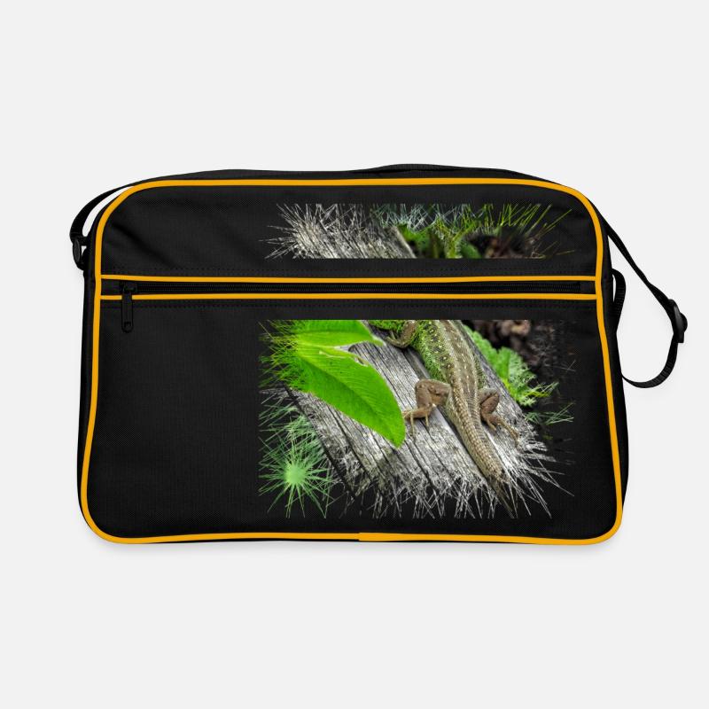 Die Zauneidechse ist ein weit verbreitetes Reptil Retro Tasche