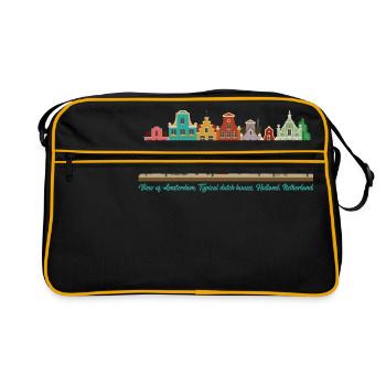 view of amsterdam, typical dutch houses, holland - Retro Bag - black/gold - Front