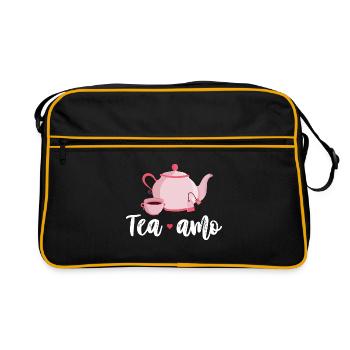 Tea Amo Graphic Tea Drinking Tea Lover Tea Brewing - Retro Tasche - Schwarz/Gold - Vorne