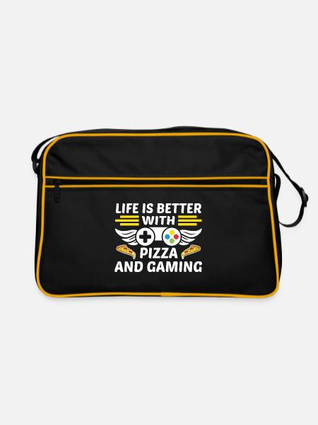 Life Is Better With Pizza And Gaming Video Game Pl - Retro Tasche - Schwarz/Gold - Vorne