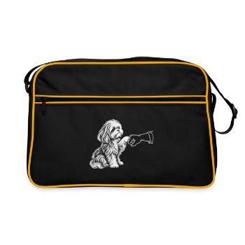 Süßer Hund, der Pfote schenkt – treuer Begleiter. - Retro Tasche - Schwarz/Gold - Vorne