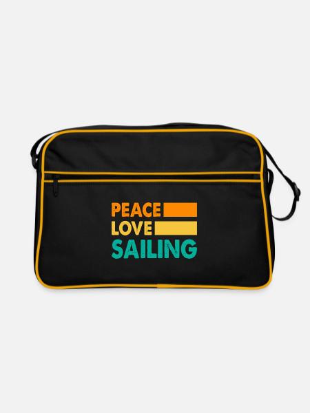 Peace Love Sailing Sailboat Sailor Captain Skipper - Retro Tasche - Schwarz/Gold - Vorne