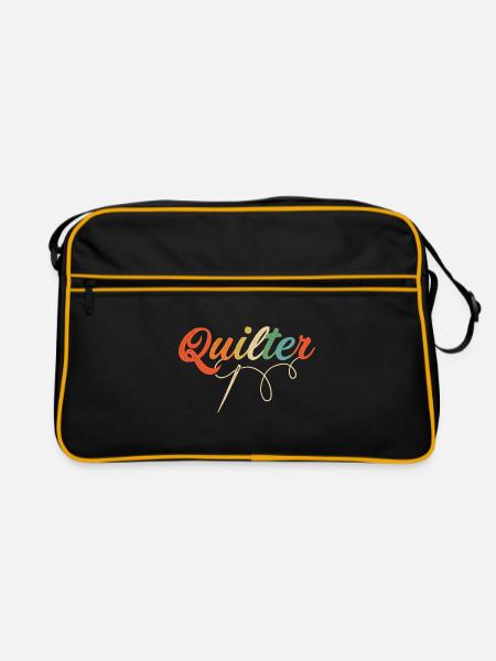 Retro Graphic Knitting Wool Quilting Stitching Sew - Retro Tasche - Schwarz/Gold - Vorne