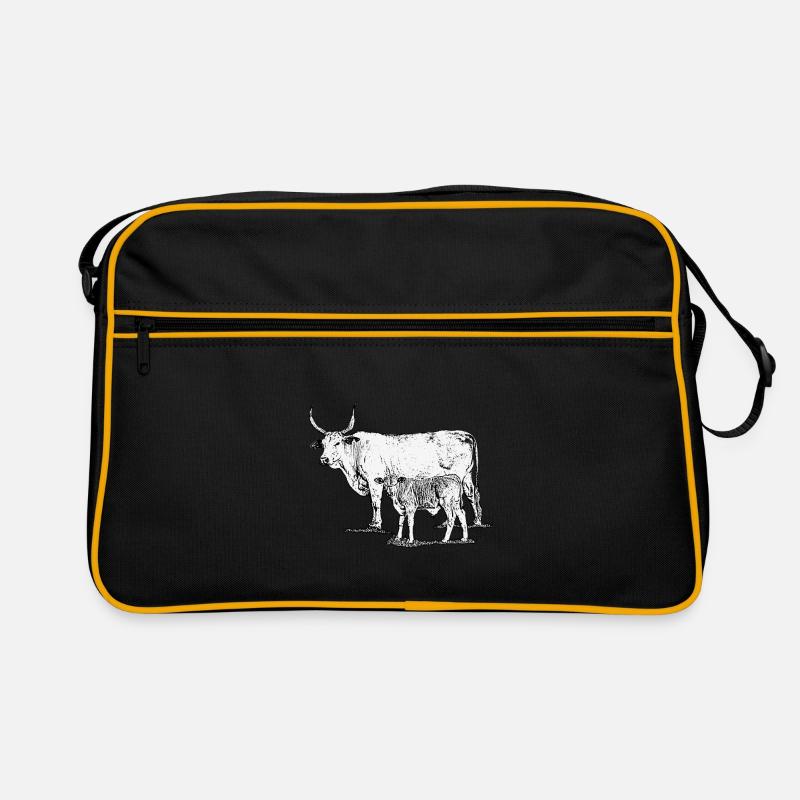 Kuh mit Kalb - Retro Tasche - Schwarz/Gold