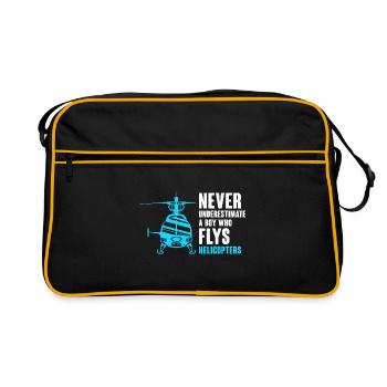 Never Underestimate A Boy Who Flys Helicopters Pil - Retro Bag - black/gold - Front