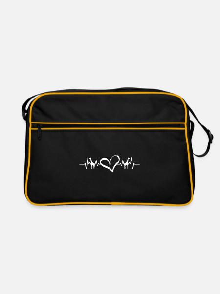 Ecg Heartbeat Graphic Animal Lover Zoo Keeper Anim - Retro Tasche - Schwarz/Gold - Vorne