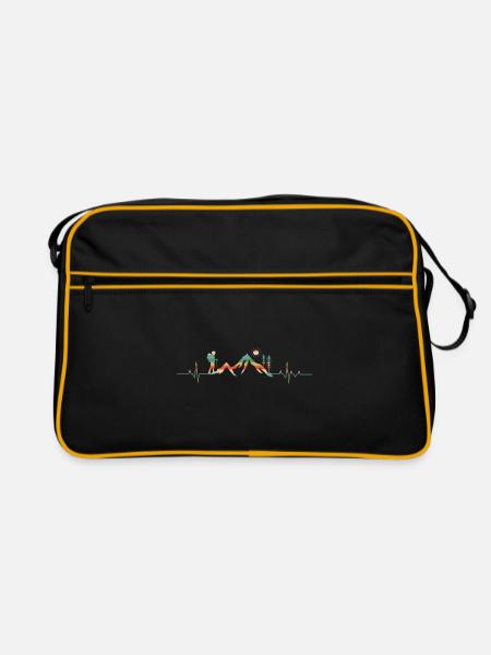 Hiking Mountains Alps ECG Heartbeat Outdoor Boulder - Retro Bag - black/gold - Front