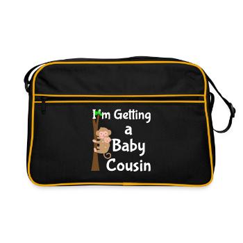 Ich bekomme einen Cousin Baby Affen Neugeborenes - Retro Tasche - Schwarz/Gold - Vorne