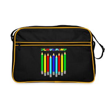 Schulkind Buntstifte Schulanfang Schule Schüler - Retro Tasche - Schwarz/Gold - Vorne