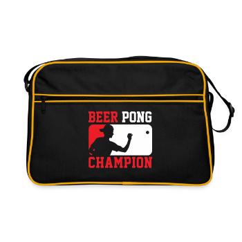 Beer Pong Champion Bierpong Saufen Trinkspiel - Retro Tasche - Schwarz/Gold - Vorne