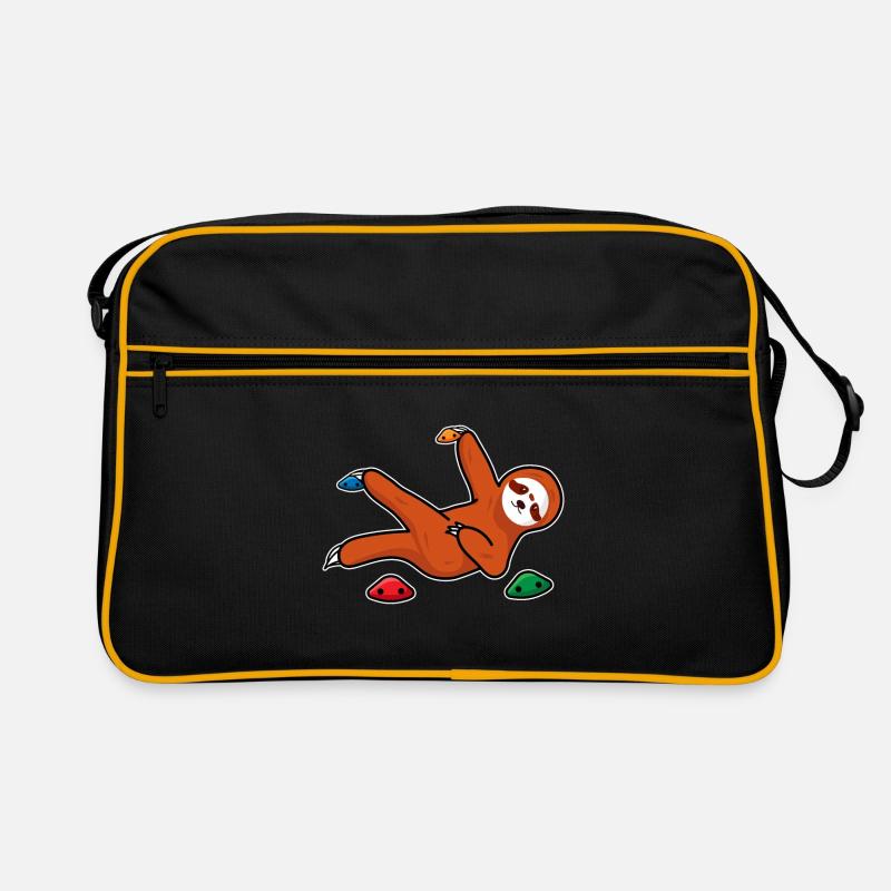 Boulder Geschenk Faultier an Kletterwand Kletterer - Retro Tasche - Schwarz/Gold