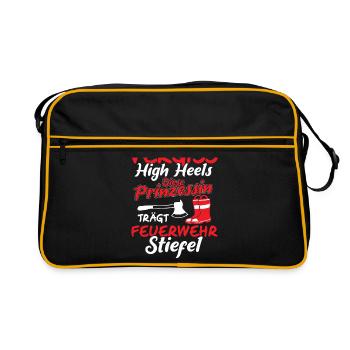 Feuerwehrfrau Feuerwehrstiefel Spruch Feuerwehr - Retro Tasche - Schwarz/Gold - Vorne