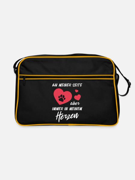Hundehalter Immer in Meinem Herzen Hundeliebhaber - Retro Tasche - Schwarz/Gold - Vorne