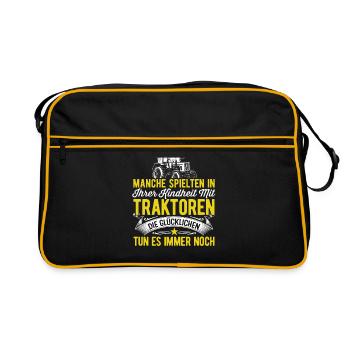 Manche Spielten In Ihrer Kindheit Mit Traktoren Im - Retro Tasche - Schwarz/Gold - Vorne