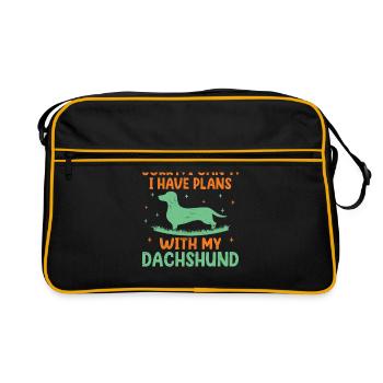 Tut mir leid, ich kann nicht, ich habe Pläne mit meinem Dackelhund L - Retro Tasche - Schwarz/Gold - Vorne