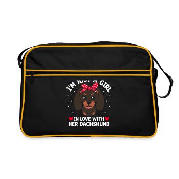 Ich bin nur ein Mädchen, das in ihren Dackelhund verliebt ist - Retro Tasche - Schwarz/Gold - Vorne