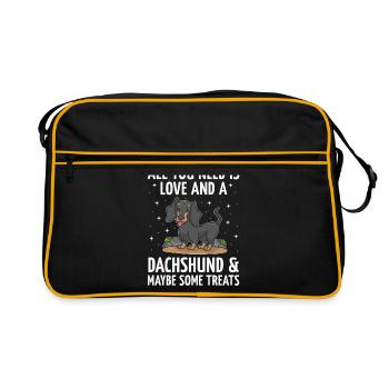 Alles, was Sie brauchen, ist Liebe und ein Dackelhund-Liebhaberhund - Retro Tasche - Schwarz/Gold - Vorne