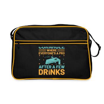Cornhole Spieler Cornhole Sport Lustig Cornhole Be - Retro Tasche - Schwarz/Gold - Vorne