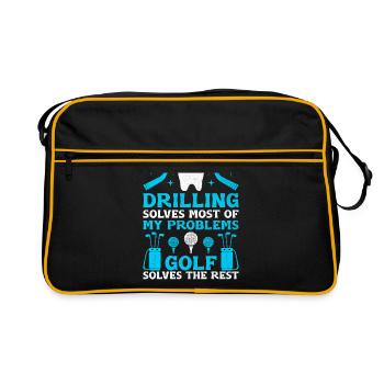 Drilling Solves Most Of My Problems Golf Solves Th - Retro Bag - black/gold - Front