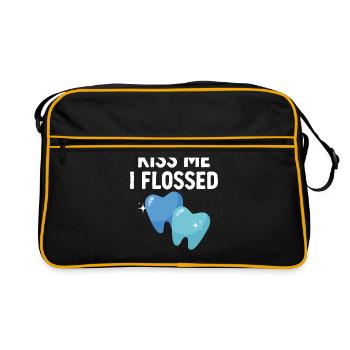 Kiss Me I Flossed Dentiste Dentisterie Dentaire Dent D - Sac Retro - noir/or - Devant