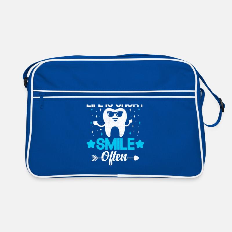 Das Leben ist ein kurzes Lächeln oft Zahnarzt Zahnheilkunde Retro Tasche