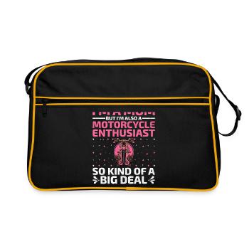 Ich bin eine Mutter, aber ich bin auch eine Motorrad-Enthusiastin Mot - Retro Tasche - Schwarz/Gold - Vorne
