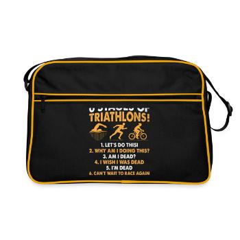 6 Etappen Triathlon Triathlon Schwimmen Rad Lauf Tri - Retro Tasche - Schwarz/Gold - Vorne