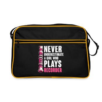 Ne sous-estimez jamais une fille qui joue de la flûte à bec Musi - Sac Retro - noir/or - Devant