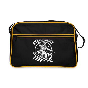 Dampfschiff Skifahren Skifahrer Ski Winter Sport Ski - Retro Tasche - Schwarz/Gold - Vorne