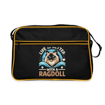 Das Leben ist besser mit einer Ragdoll Katzenliebhaber Ragdolls - Retro Tasche - Schwarz/Gold - Vorne