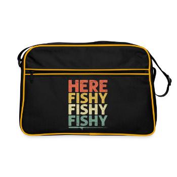 Hier fischig fisch angeln angler fischer fisch barsch angl - Retro Tasche - Schwarz/Gold - Vorne