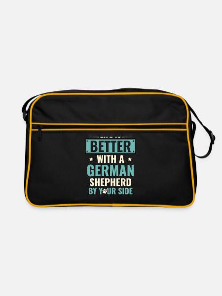 Das Leben ist besser mit einem Deutschen Schäferhund an Ihrer Seite - Retro Tasche - Schwarz/Gold - Vorne