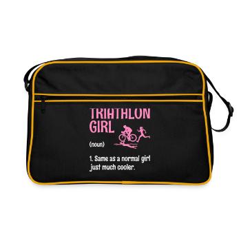 Triathlon Mädchen Definition Schwimmen Rad Laufen Triathletin - Retro Tasche - Schwarz/Gold - Vorne