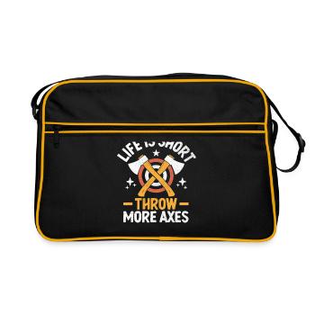 Das Leben ist kurz, wirf mehr Äxte, Axtwerfen, Beil - Retro Tasche - Schwarz/Gold - Vorne