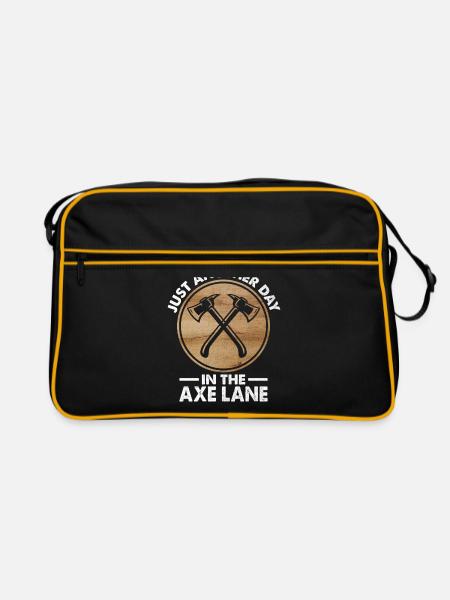 Nur ein weiterer Tag in der Axtgasse Beilwerfen - Retro Tasche - Schwarz/Gold - Vorne