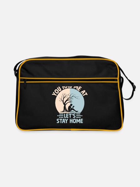 Du hattest mich bei 'Lass uns zu Hause bleiben' Sprüche für - Retro Tasche - Schwarz/Gold - Vorne