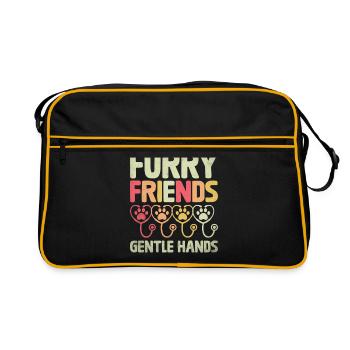 pelzige freunde sanfte hände verterinäres tier - Retro Tasche - Schwarz/Gold - Vorne