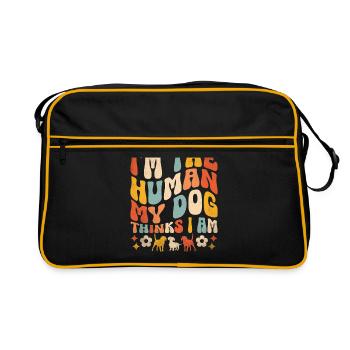 Ich bin der Mensch, der mein Hund für einen Vielseitigkeitstäter hält - Retro Tasche - Schwarz/Gold - Vorne