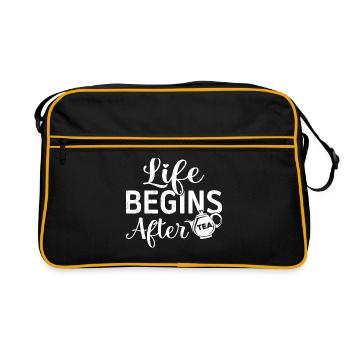 Life Begins After Tea Tea Drinking Tea Drinker Tea - Retro Tasche - Schwarz/Gold - Vorne