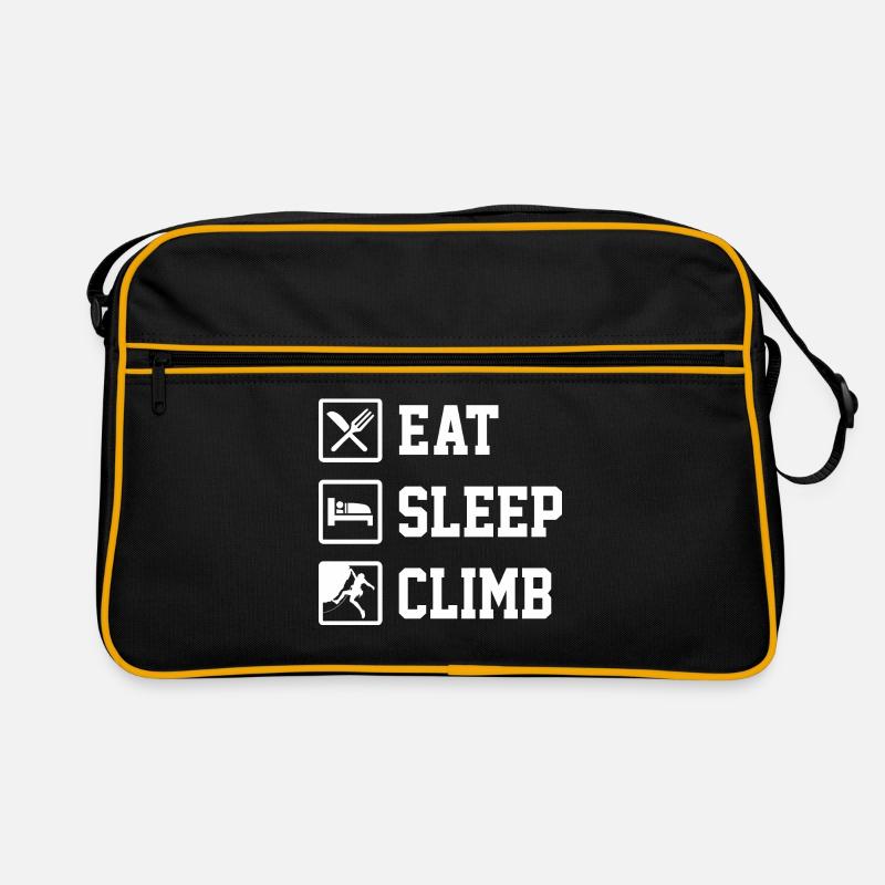 Eat Sleep Climb Repeat Rock Boulder Bouldering Roc - Retro Tasche - Schwarz/Gold