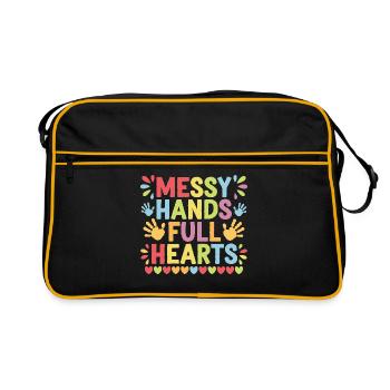 Unordentliche Hände Volle Herzen Schule Lehrer Schüler - Retro Tasche - Schwarz/Gold - Vorne