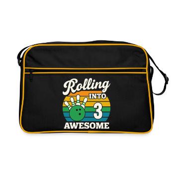 Rolling Into 3 Birthday Design - Retro Tasche - Schwarz/Gold - Vorne
