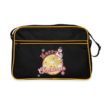 Merry Christmas English with Snowmen - Retro Bag - black/gold - Front