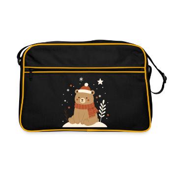 Bär mit Weihnachtsmütze – Tiermotiv für den Winter - Retro Tasche - Schwarz/Gold - Vorne